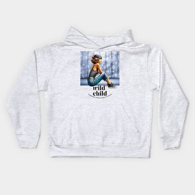 Wild Child, embrace unruliness within (girl in jeans) Kids Hoodie by PersianFMts